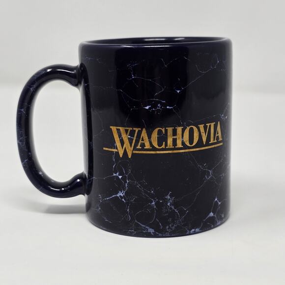 Vintage Wachovia Coffee Mug ~ Navy Blue Gold - Picture 1 of 8